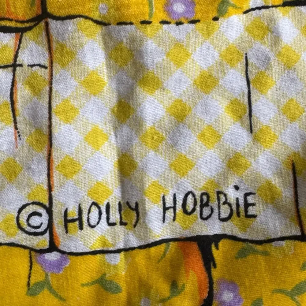 Vintage Yellow Holly Hobbie Applique on Blanket 32x41 Cottage Core Girls Room